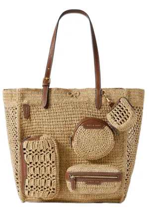 Holiday Leather-Trimmed Raffia Tote