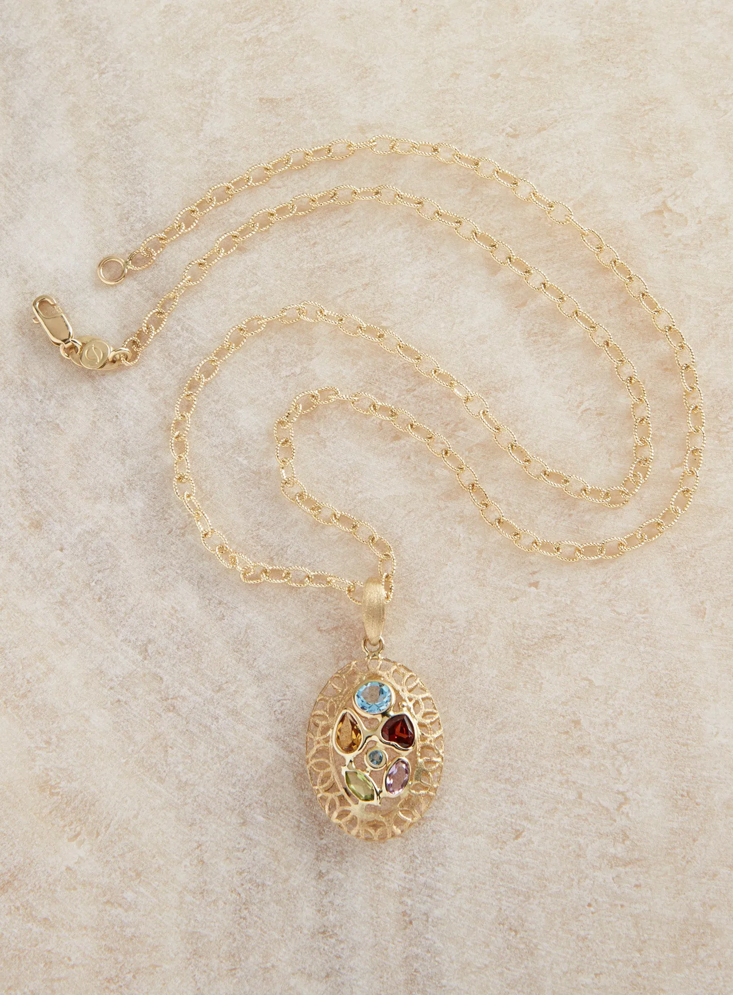 Italian 14-Karat Gold Faceted Gemstone Necklace