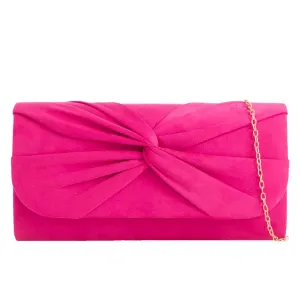 Koko J2724 Fuchsia Pink Faux Suede Knot Detail Clutch Bag Fuchsia