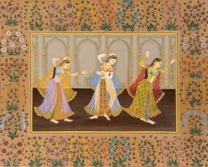 Ladies Engaged In Dance - Vintage Indian Miniature Art Painting