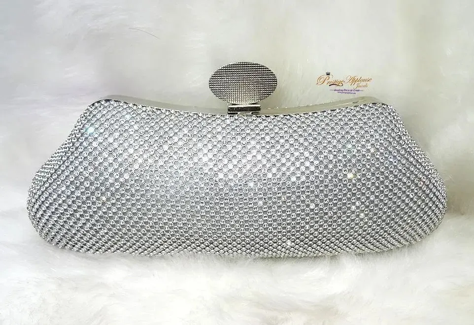 Ladies Sparkly Crystal Diamante Evening Silver Bag Wedding Clutch Party Bag Womens Handbag