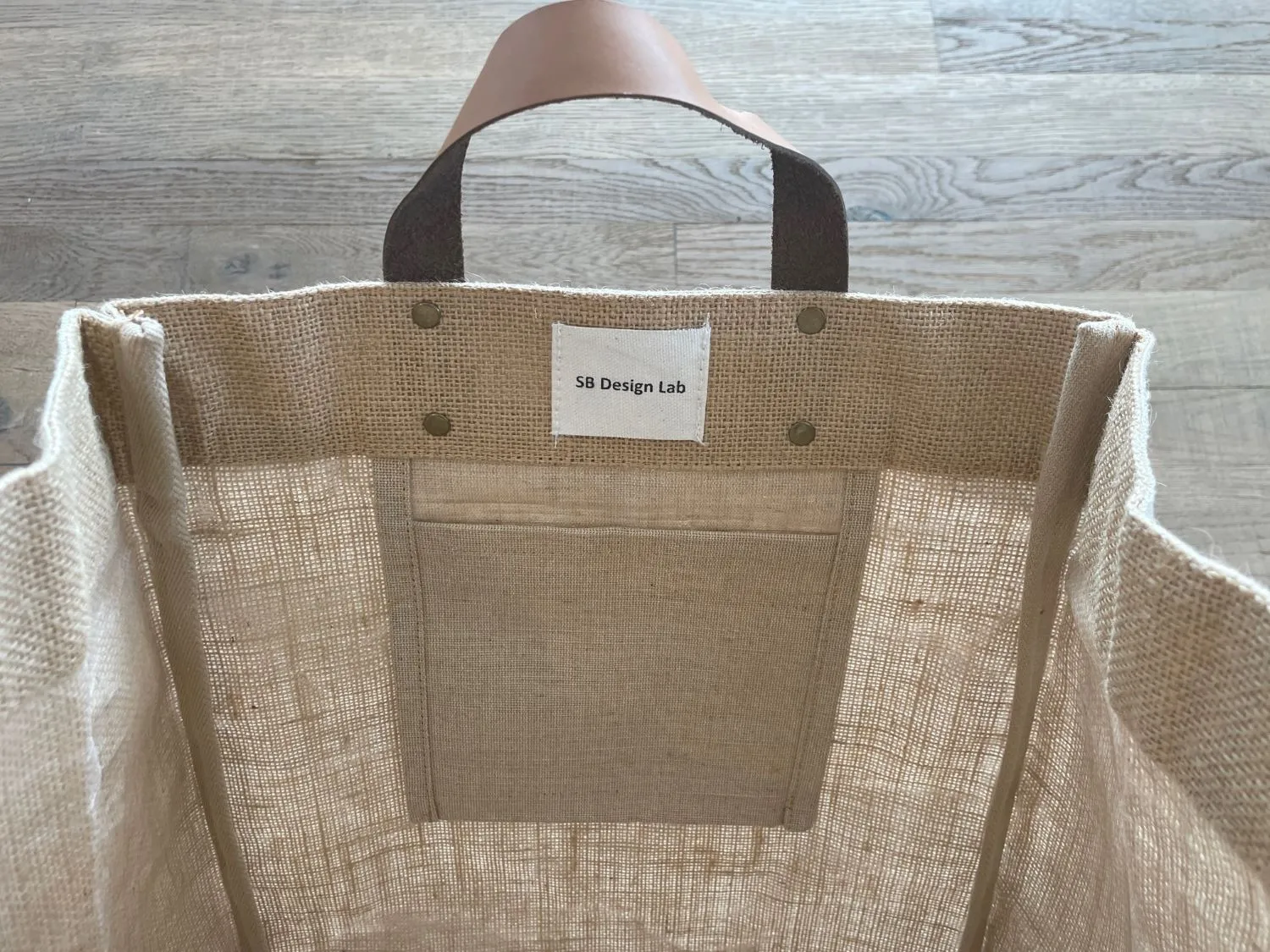 Large Burlap Tote Bags (13" x 8" x 18") - Leather Handles & Inner Pocket  - 100% Natural Jute