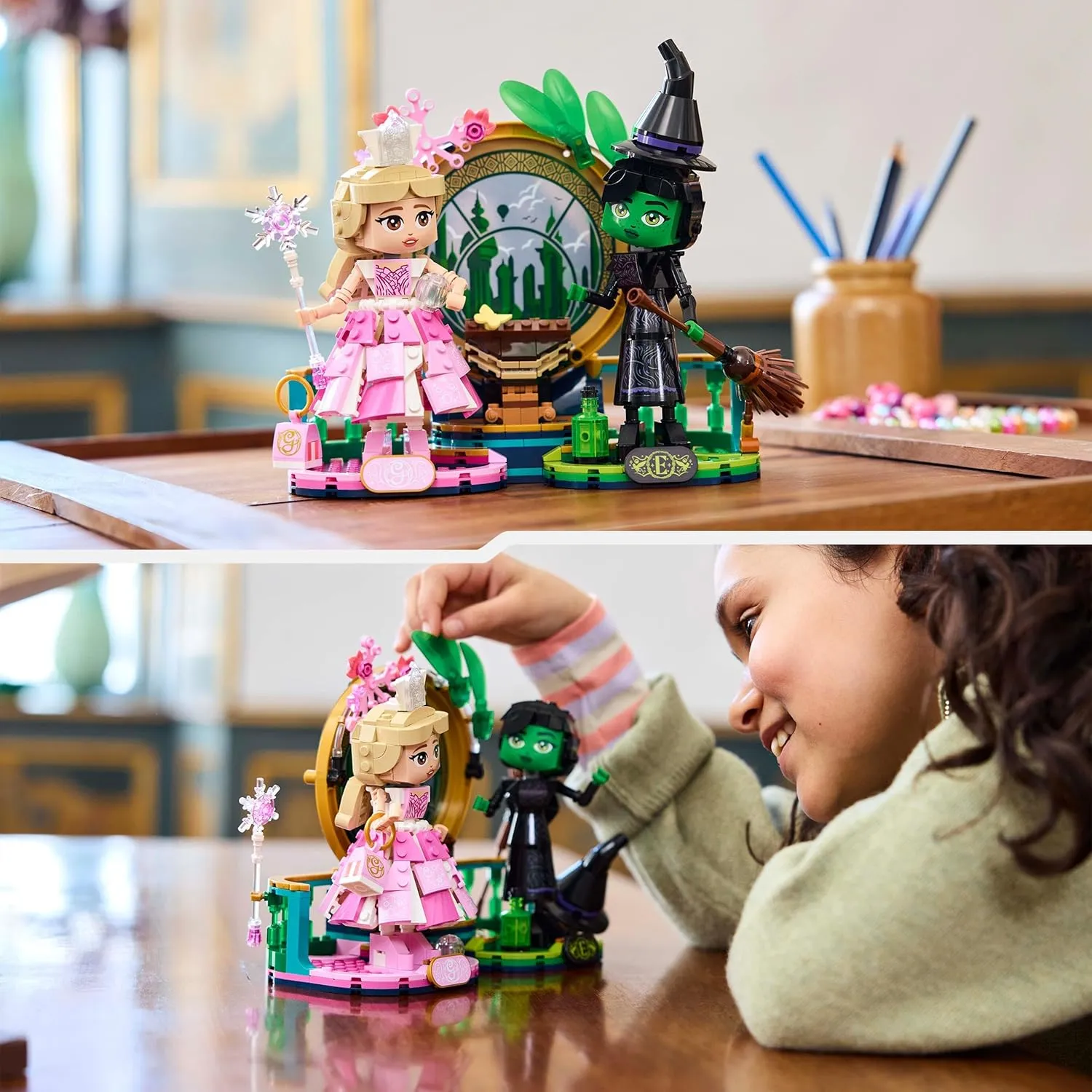 LEGO Wicked Elphaba & Glinda Figures, Building Toy Set for 10 Plus Year Old Girls and Boys, with Buildable Characters and a Broom, Wizard of Oz-Themed Gift for Kids and Fans of the Movie 75682