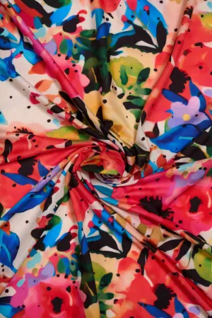 Lively Watercolour Multicolour Floral Pattern Printed Muslin Fabric