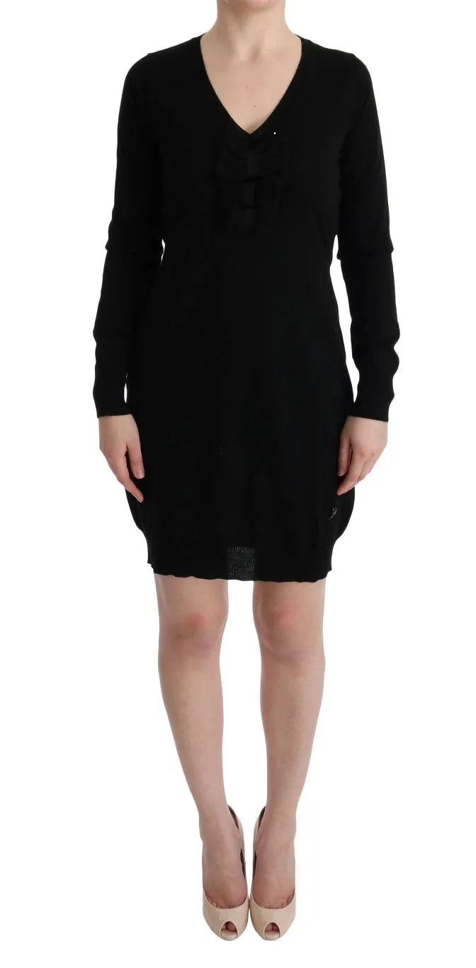 MARGHI LO' Elegant Black Wool Shift Dress