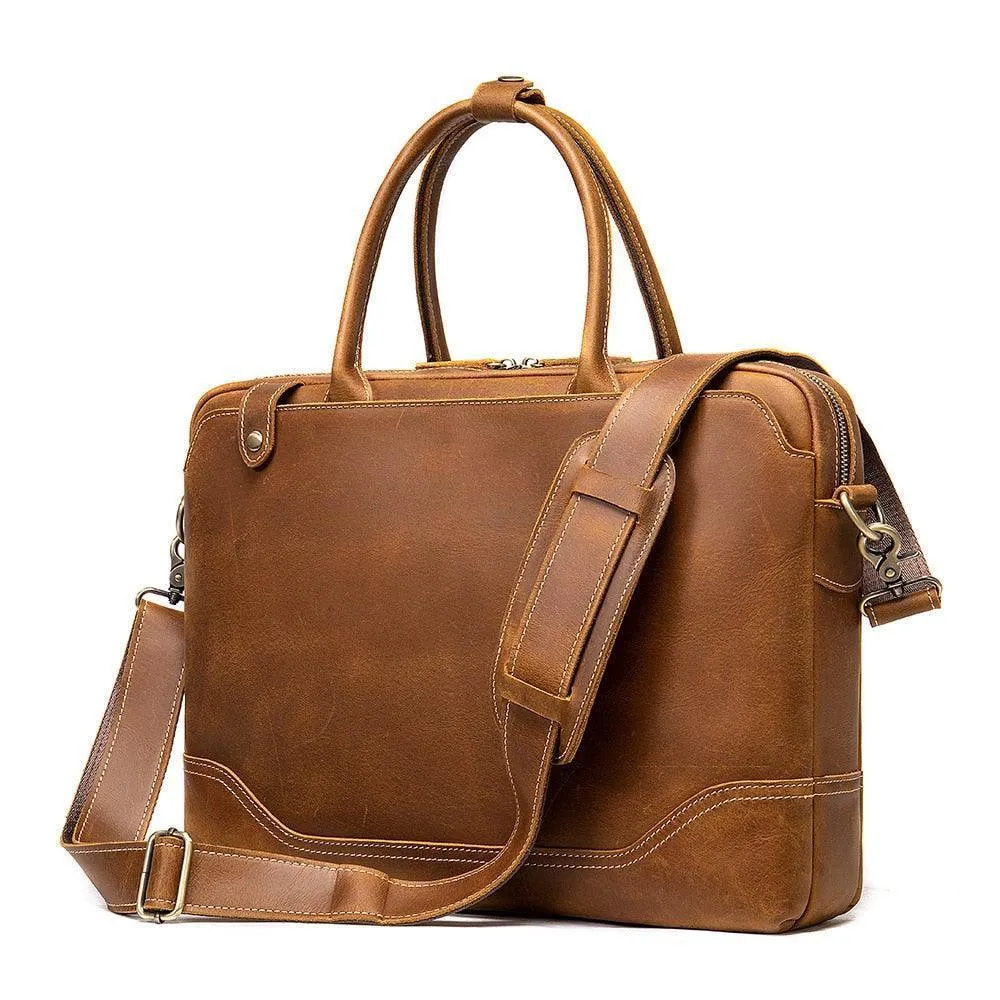 Mens Brown Leather Satchel Briefcase Genuine Leather Bag