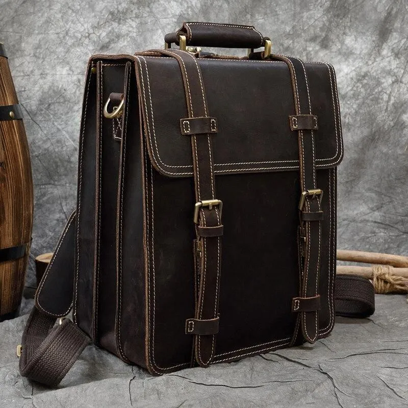 Mens Business Travel Backpack Satchel Combo Brown Leather