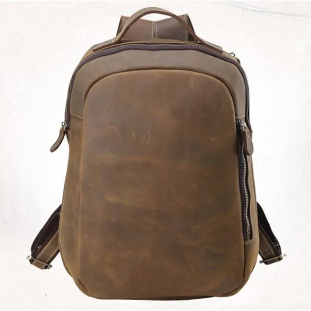 Mens Crazy Horse Leather Backpack Laptop Travel Backpack