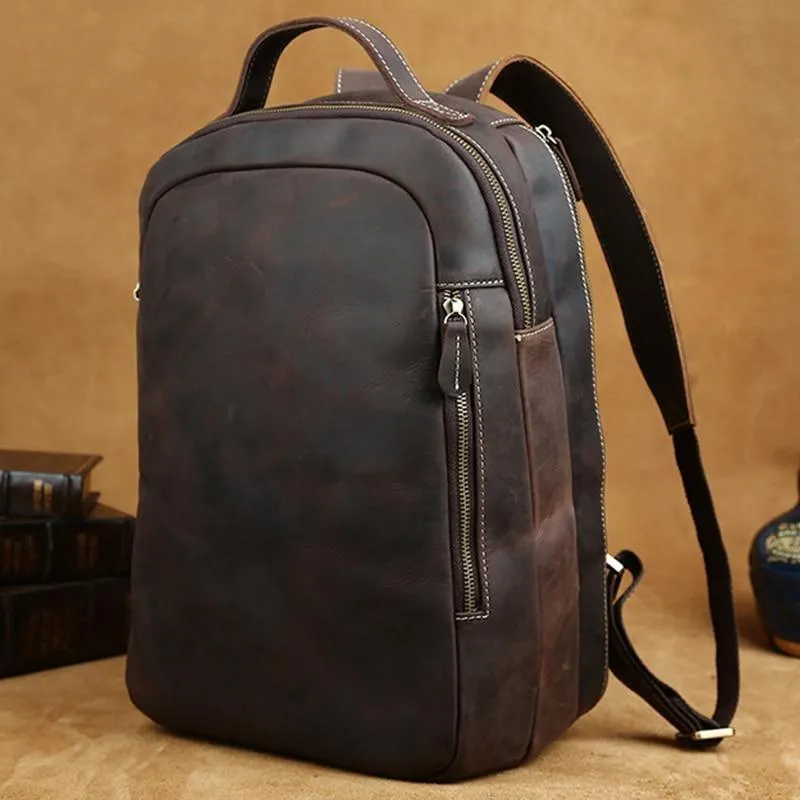 Mens Crazy Horse Leather Backpack Laptop Travel Backpack