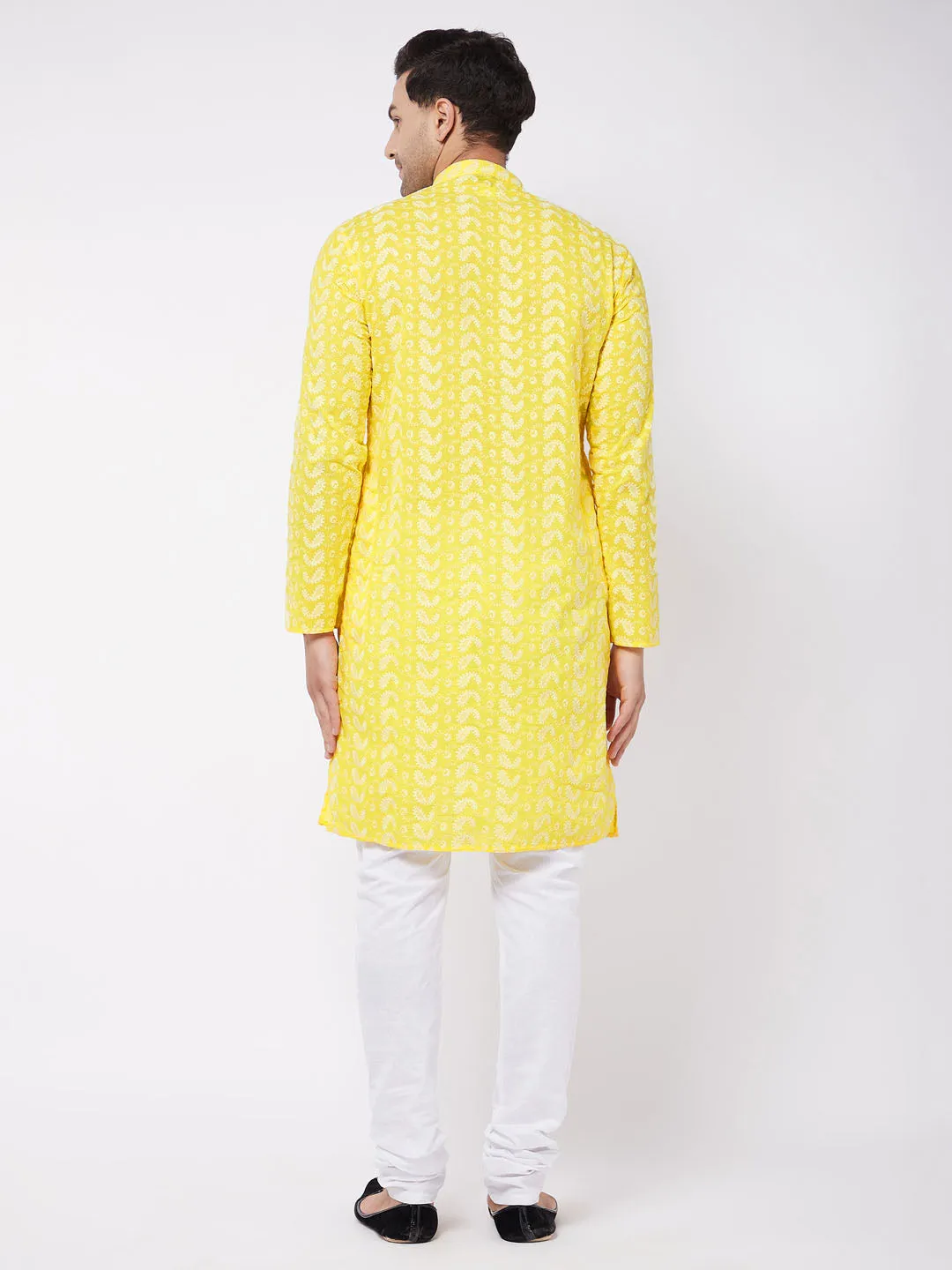 Men's Mustard And White Pure Cotton Kurta Pyjama Set - Vastramay