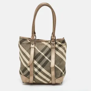 Metallic Beat Check Shimmer Canvas and Leather Snap Tote