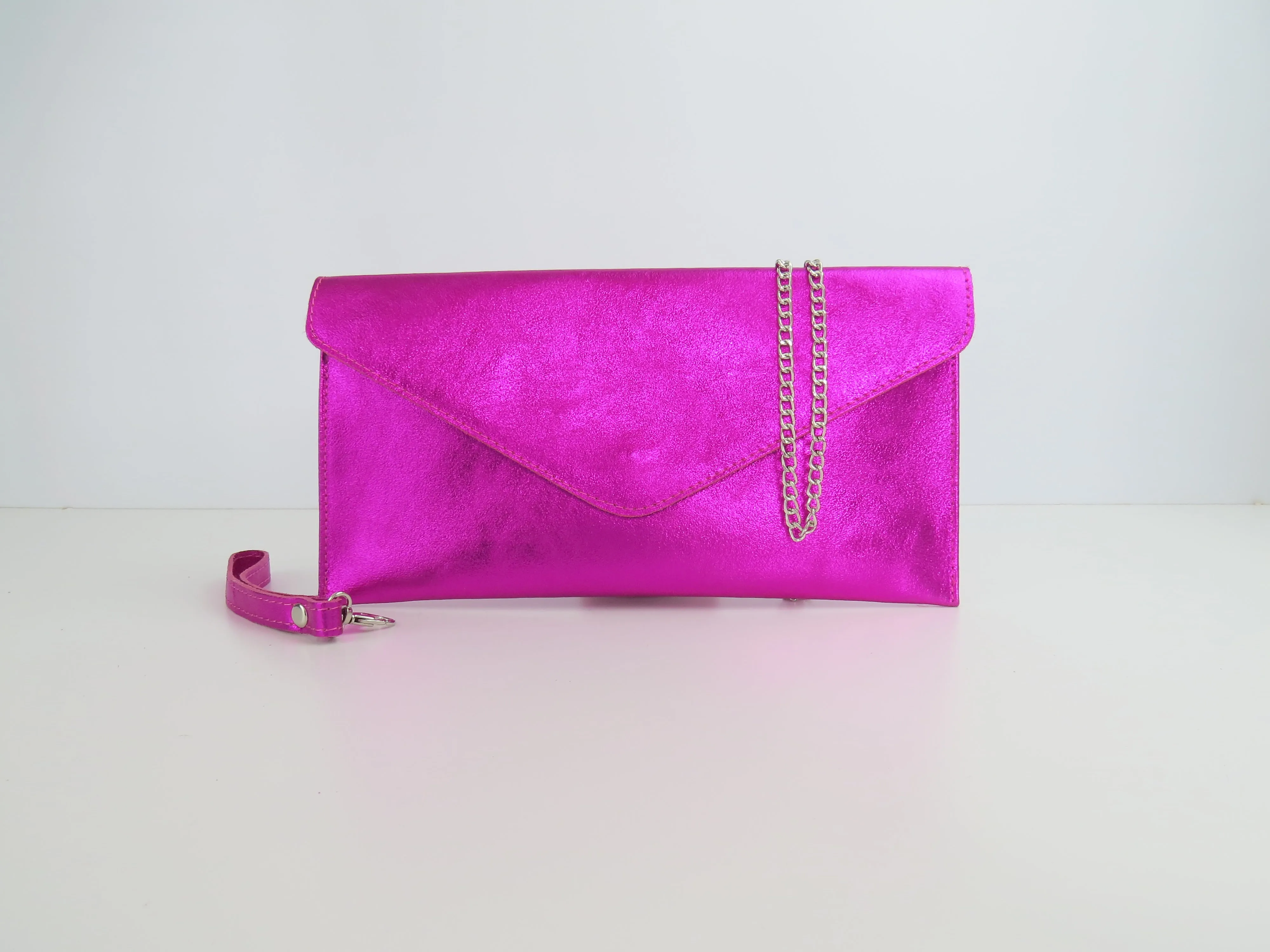 Metallic Magenta Fuchsia Envelope Clutch Bag