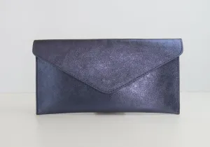 Metallic Midnight Blue Navy Envelope Clutch Bag