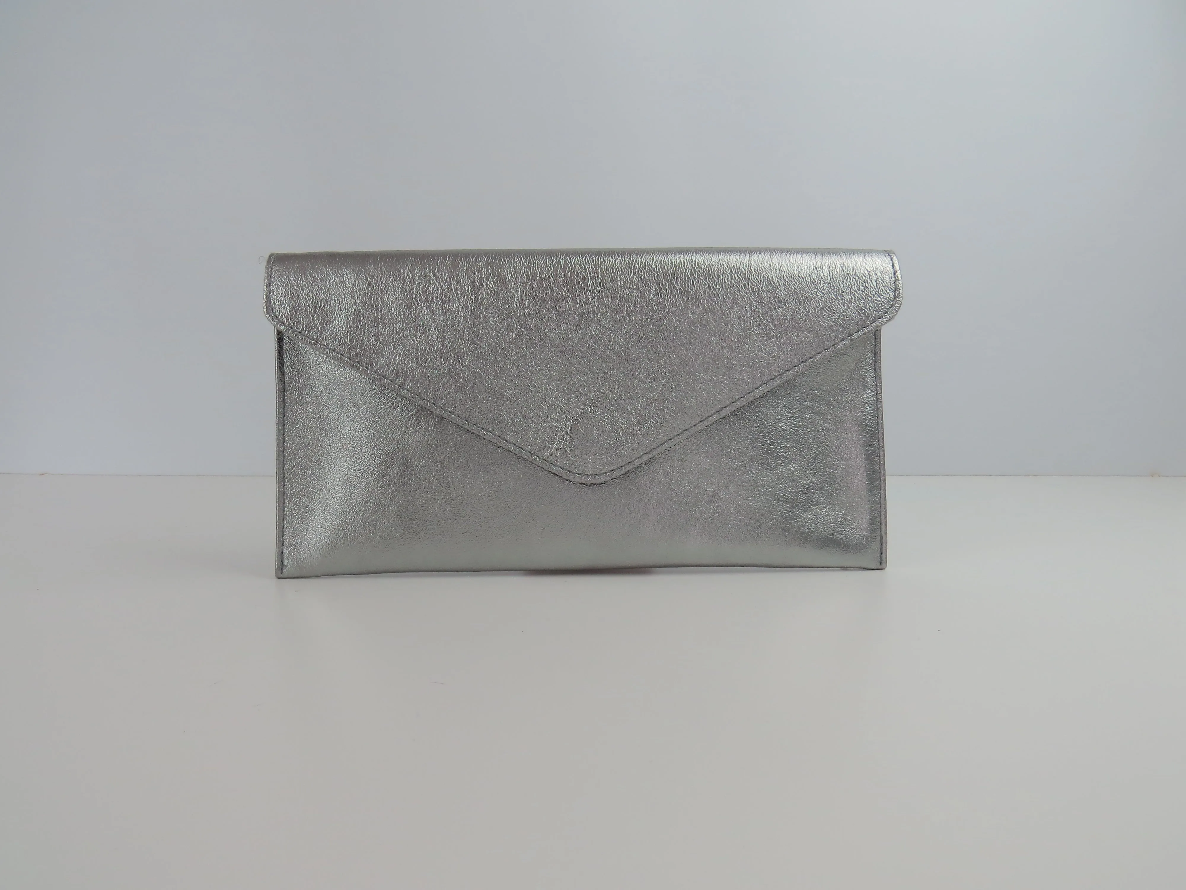 Metallic Pewter envelope clutch bag