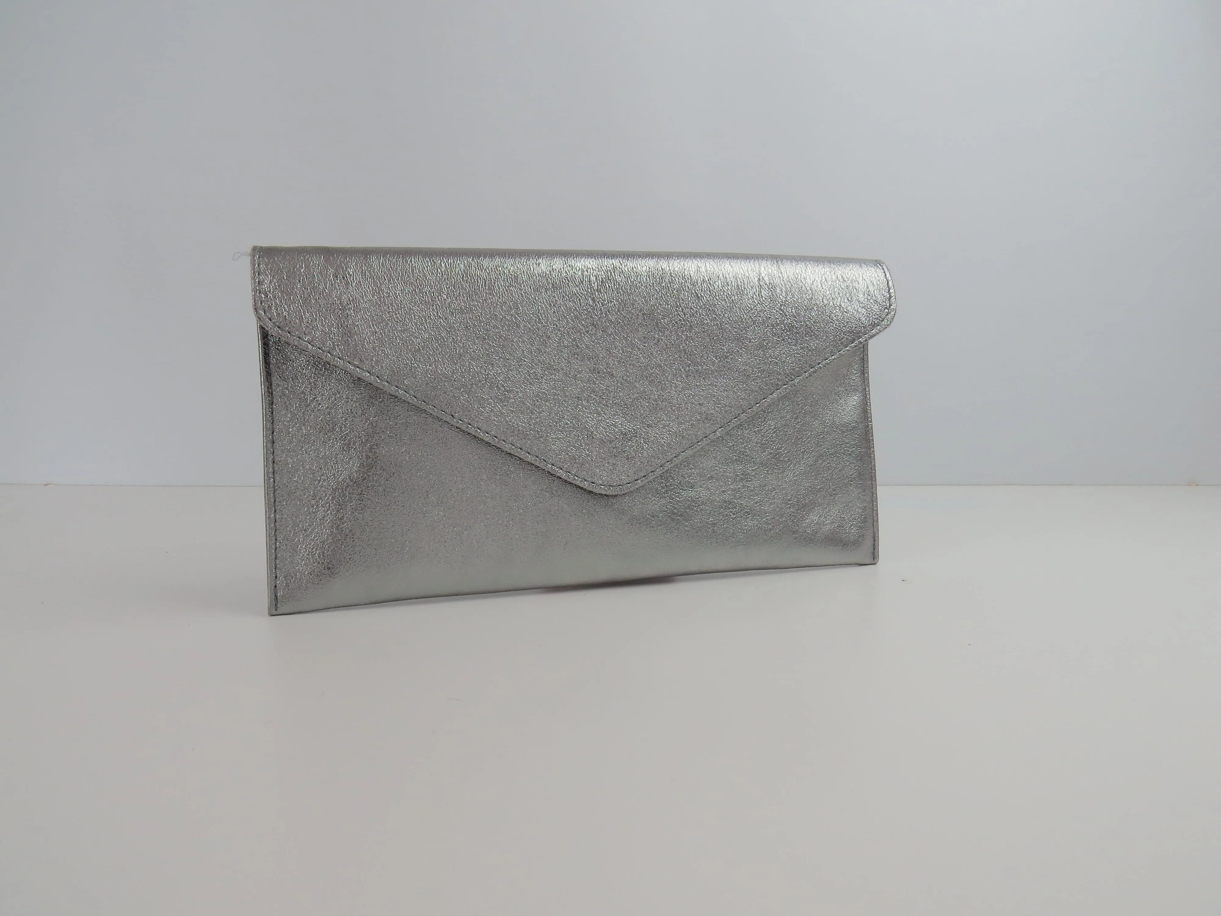 Metallic Pewter envelope clutch bag