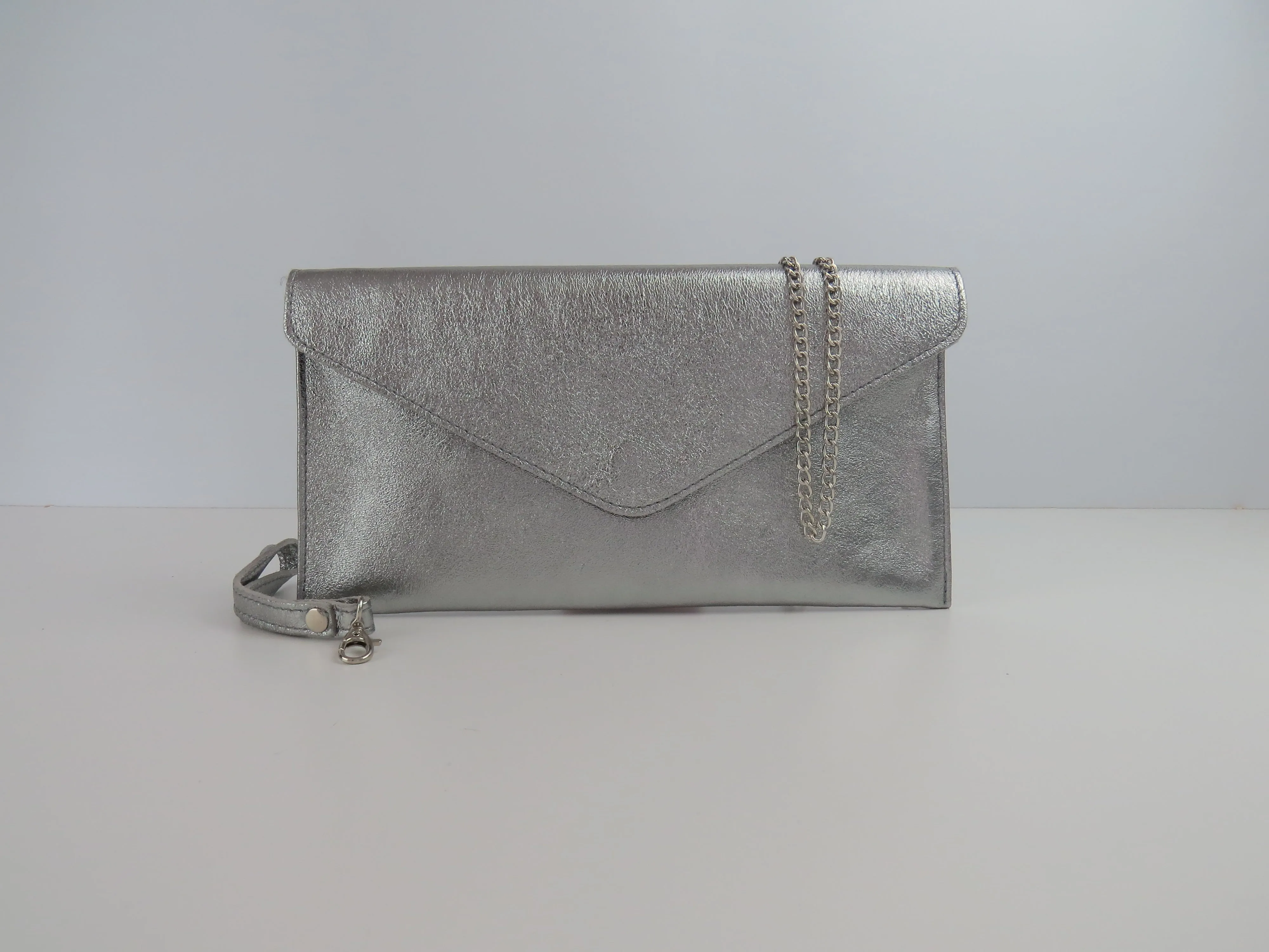 Metallic Pewter envelope clutch bag