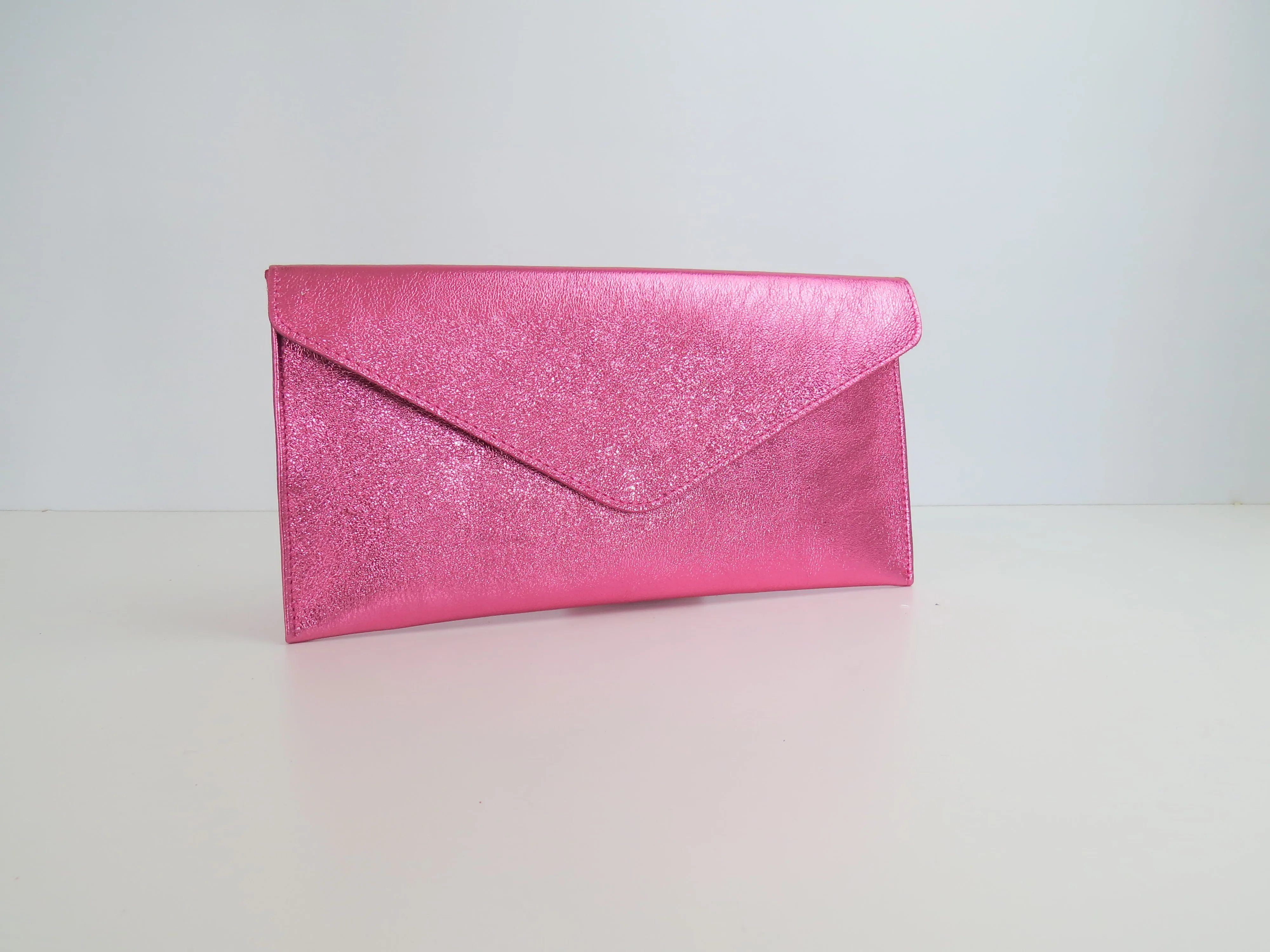 Metallic Pink Rose Envelope Clutch Bag