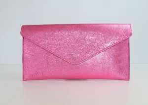 Metallic Pink Rose Envelope Clutch Bag