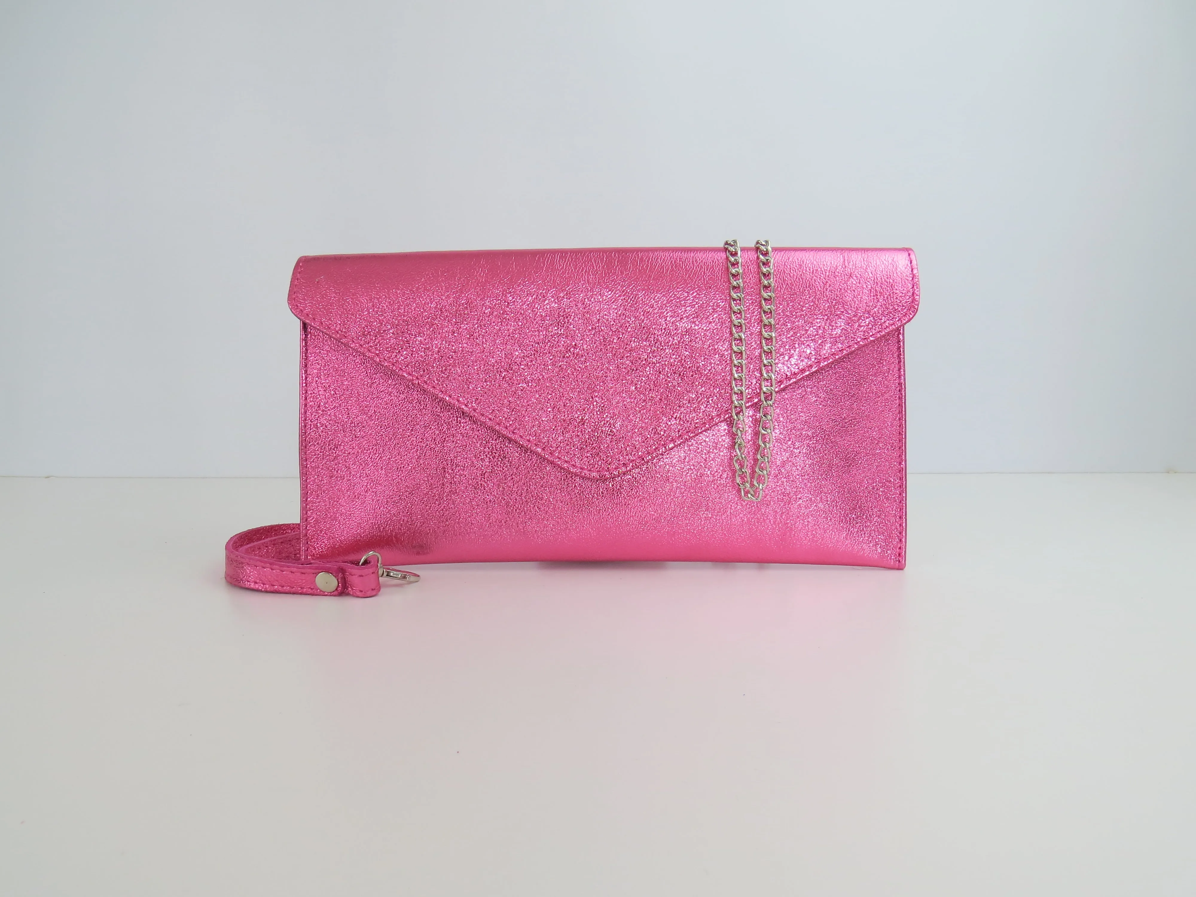 Metallic Pink Rose Envelope Clutch Bag