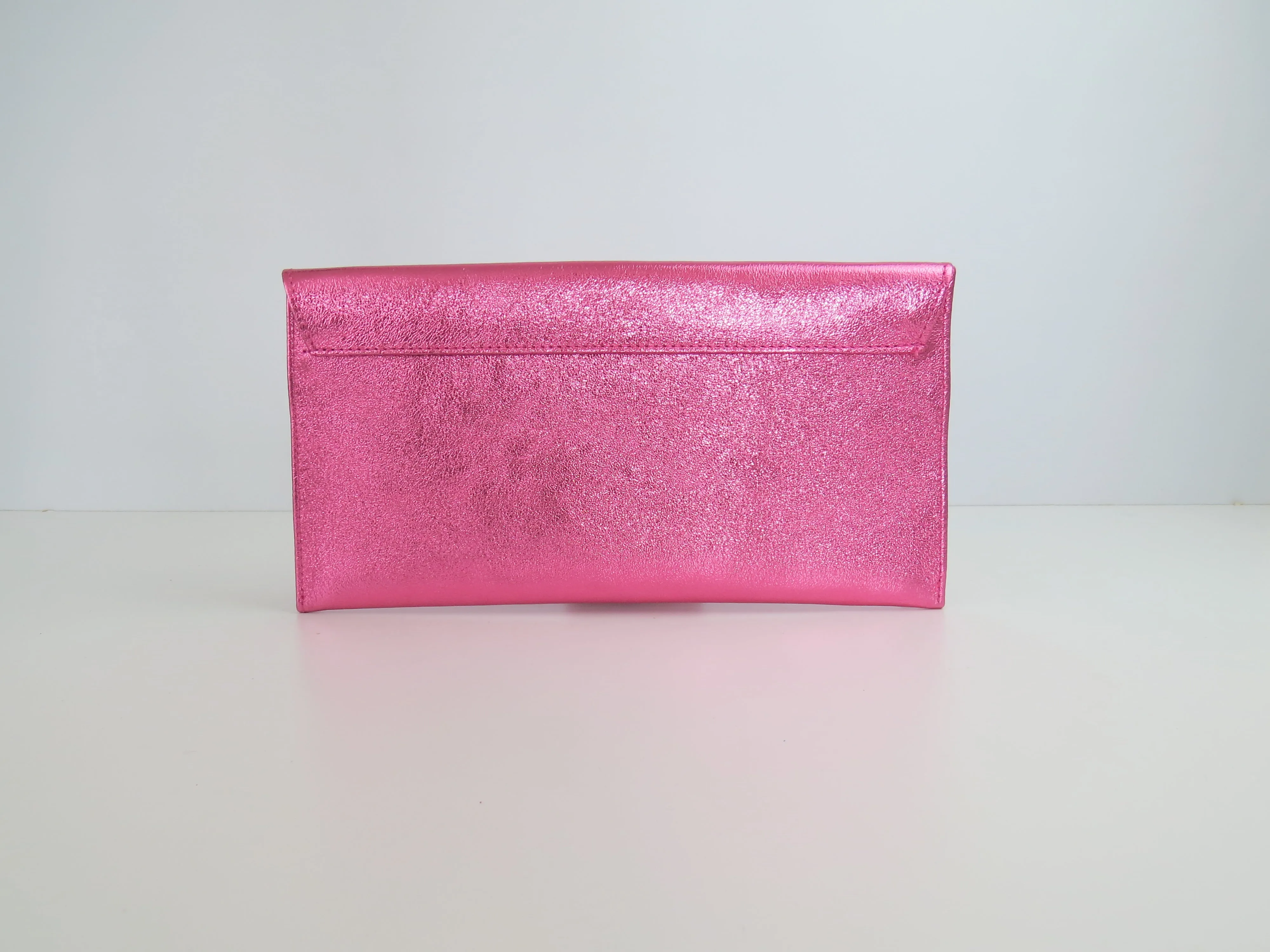 Metallic Pink Rose Envelope Clutch Bag