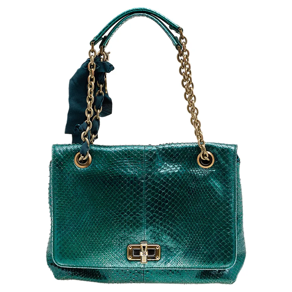 Metallic Sea Green Python Leather Happy Shoulder Bag