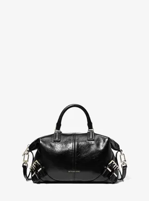 MK Darrington Small Crackled Leather Satchel - Black - Michael Kors