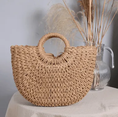 Moon Shaped Handmade Rattan Tote