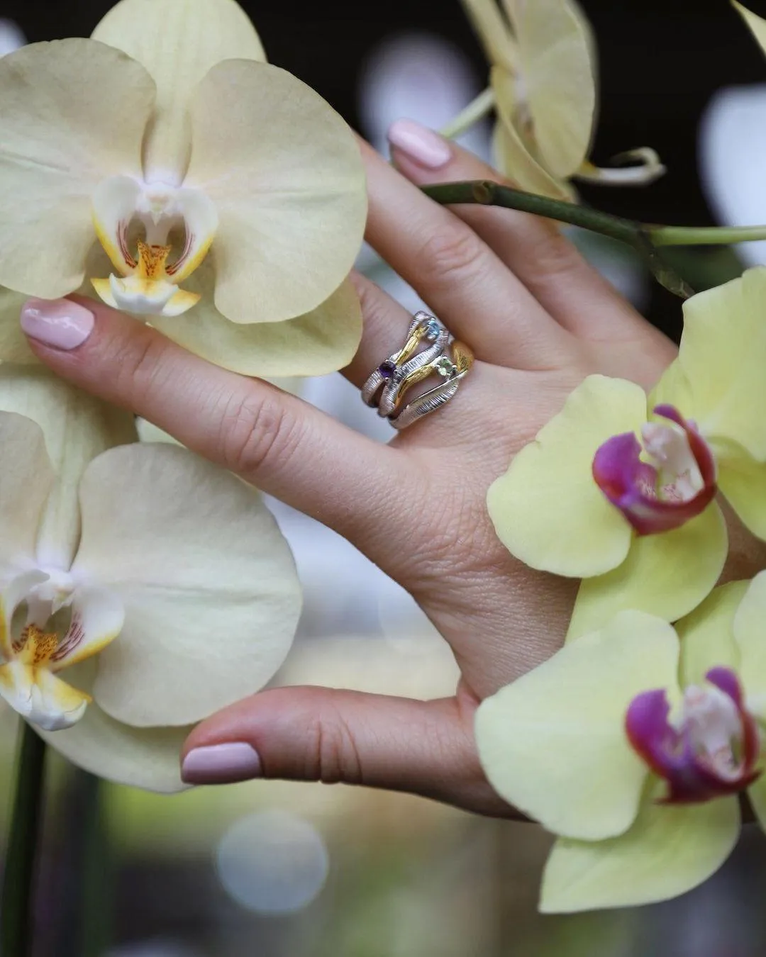 Multi Color Gold-Plated Statement Ring