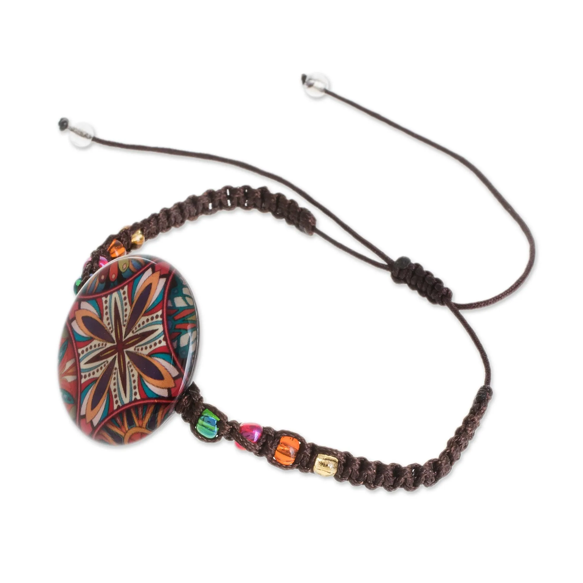 Multicolored Glass Beaded Macrame Pendant Bracelet - Vibrant Kaleidoscope | NOVICA