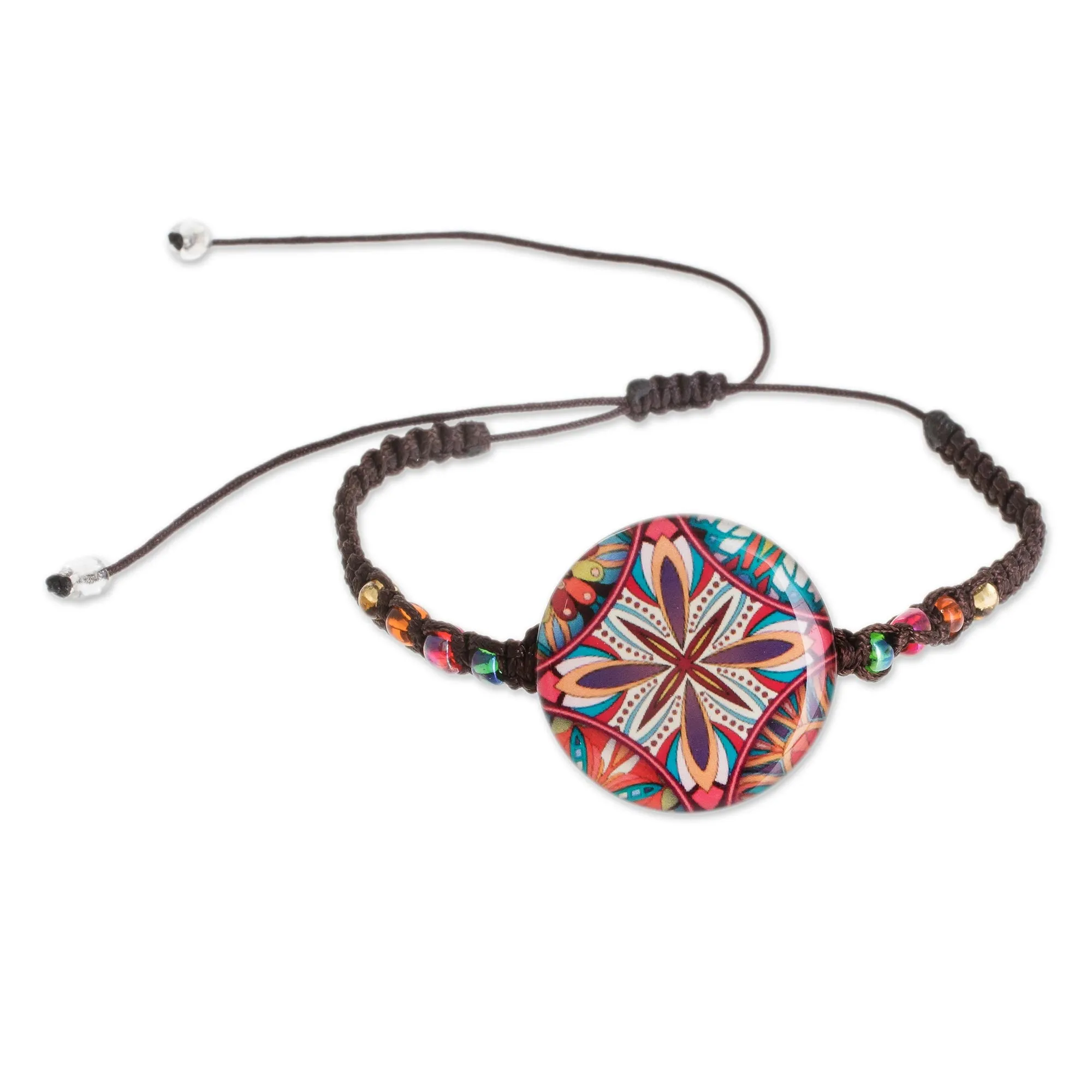 Multicolored Glass Beaded Macrame Pendant Bracelet - Vibrant Kaleidoscope | NOVICA