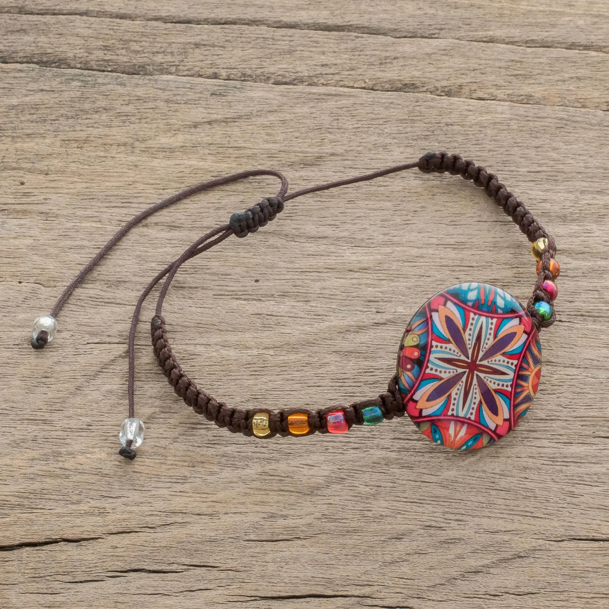 Multicolored Glass Beaded Macrame Pendant Bracelet - Vibrant Kaleidoscope | NOVICA