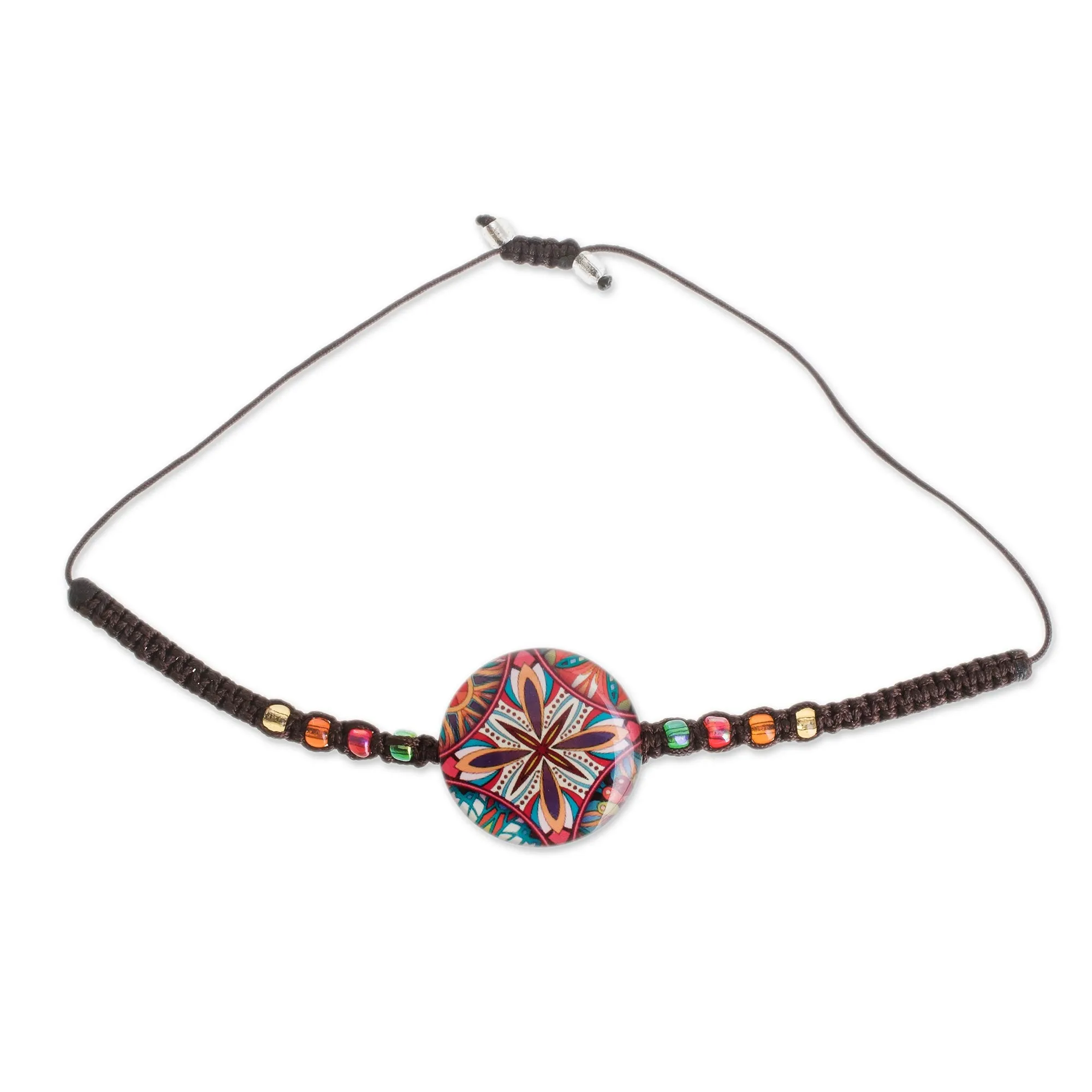 Multicolored Glass Beaded Macrame Pendant Bracelet - Vibrant Kaleidoscope | NOVICA