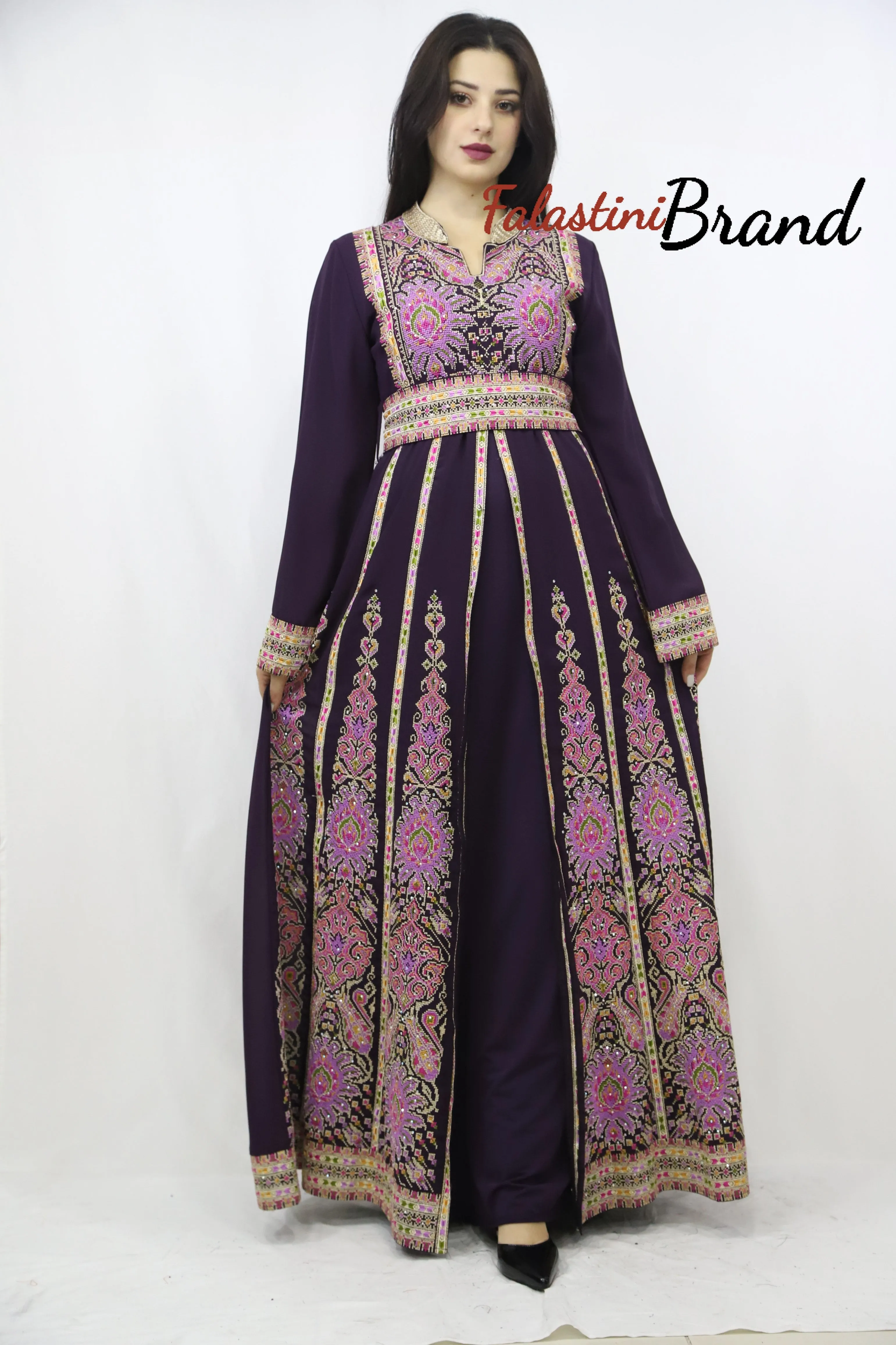 New Elegant Purple Embroidered Thob Dress