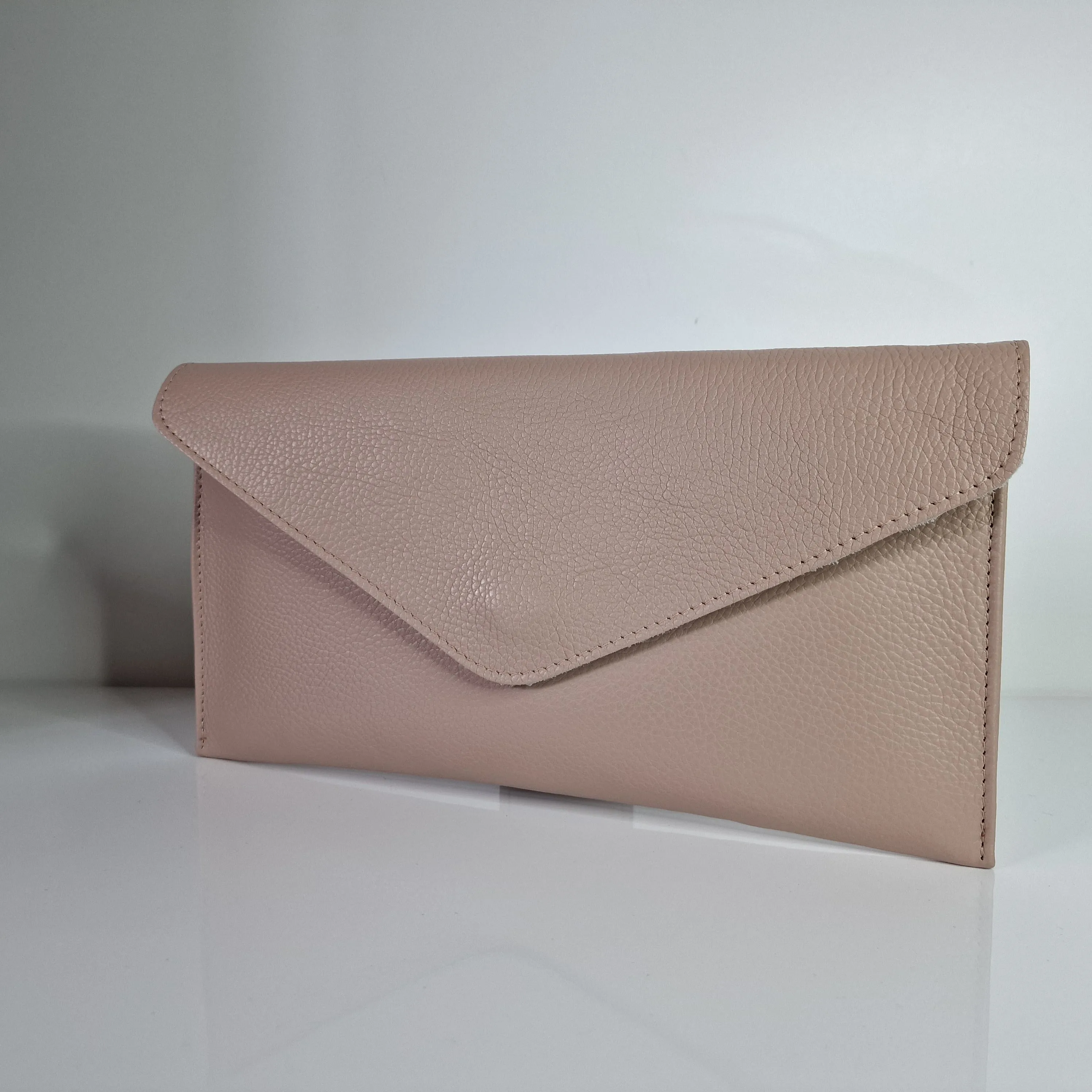 Nude Genuine Pebbled Leather Envelope Clutch