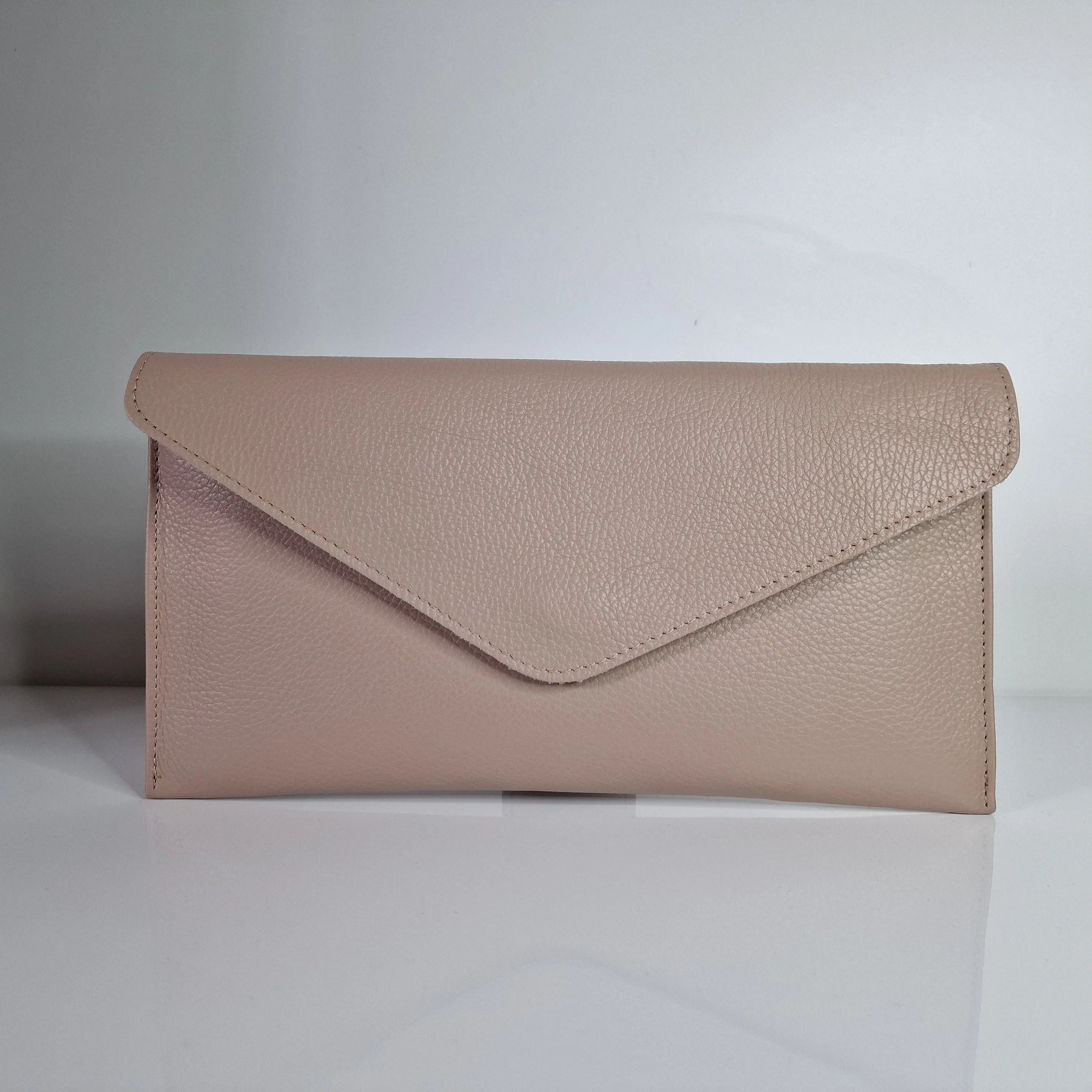 Nude Genuine Pebbled Leather Envelope Clutch