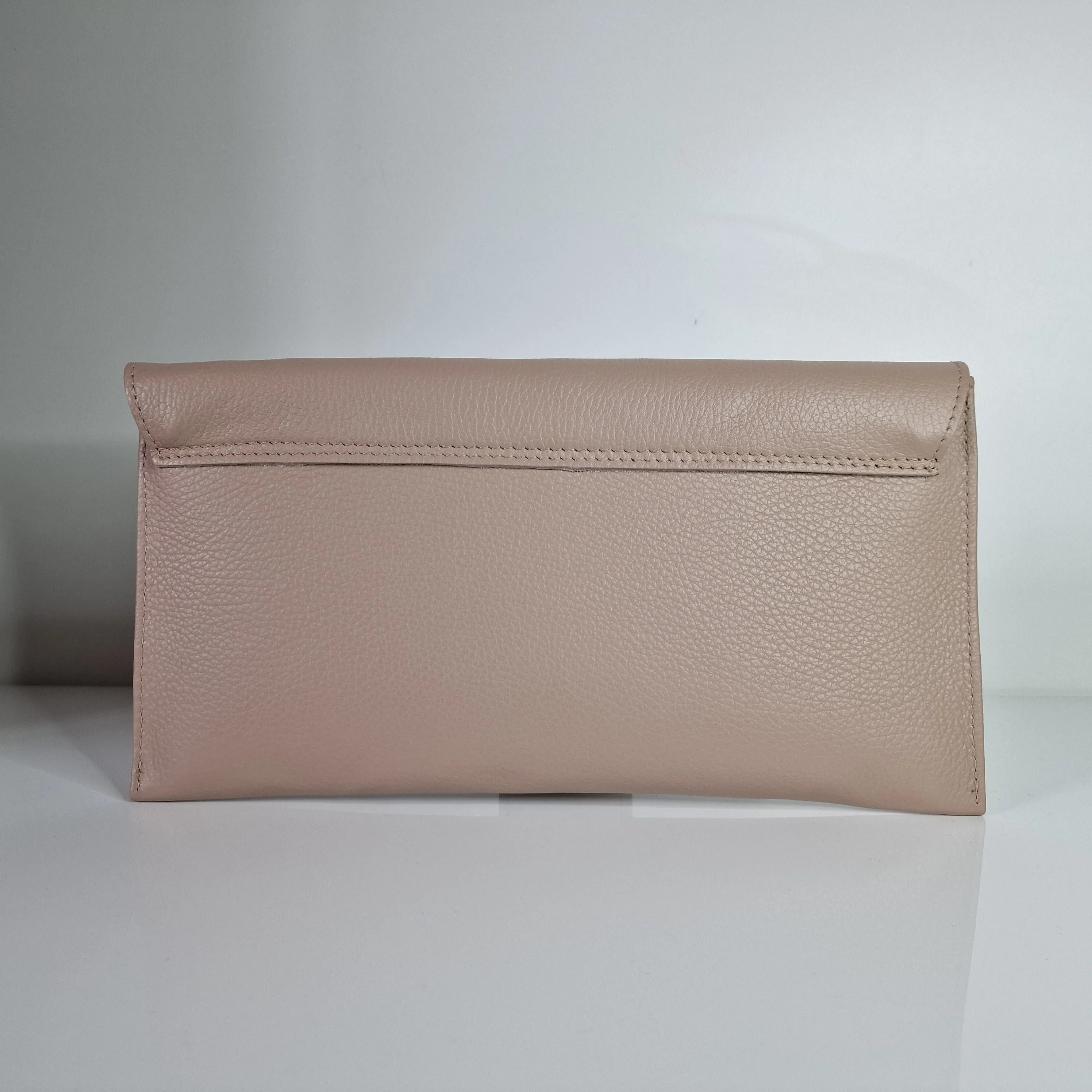 Nude Genuine Pebbled Leather Envelope Clutch