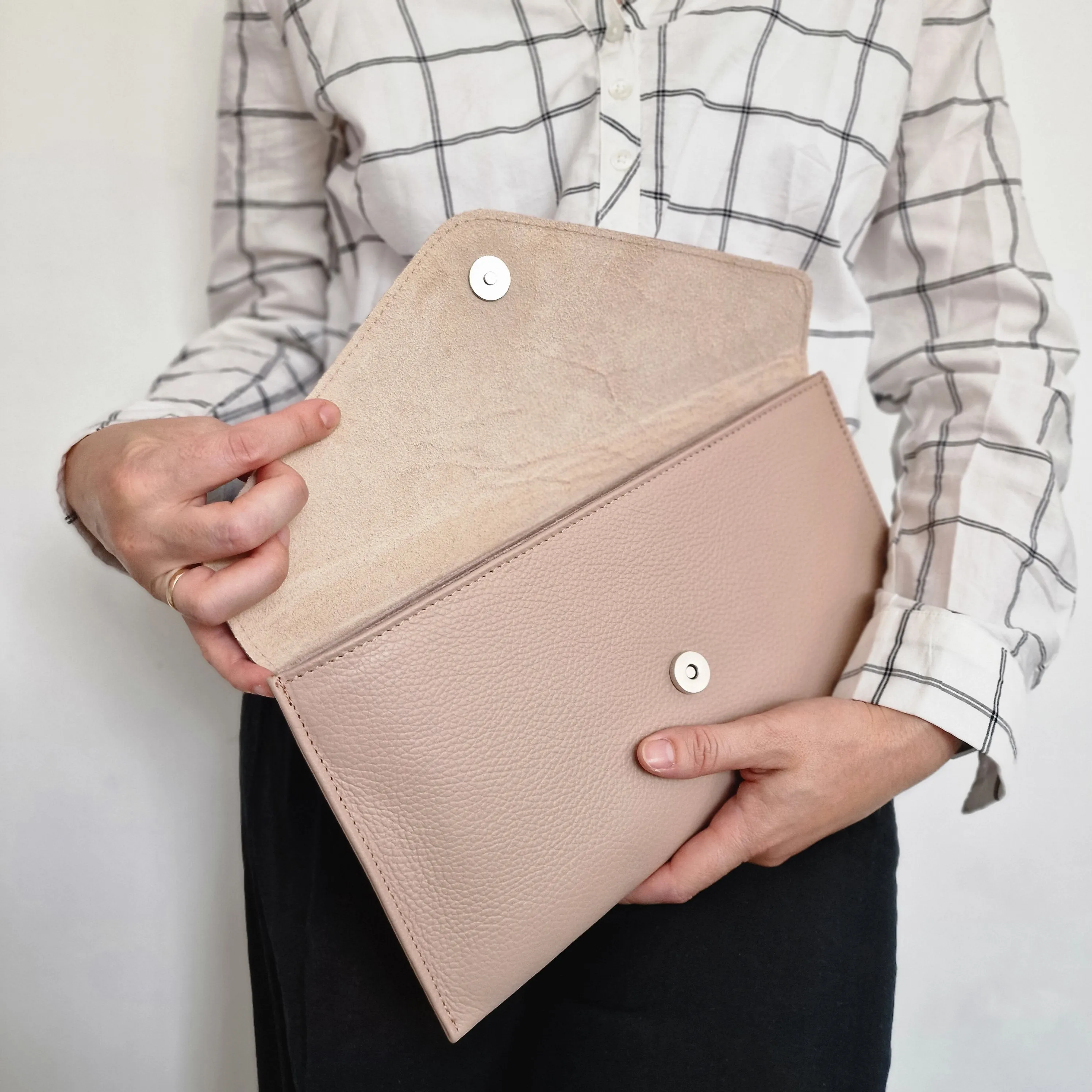 Nude Genuine Pebbled Leather Envelope Clutch