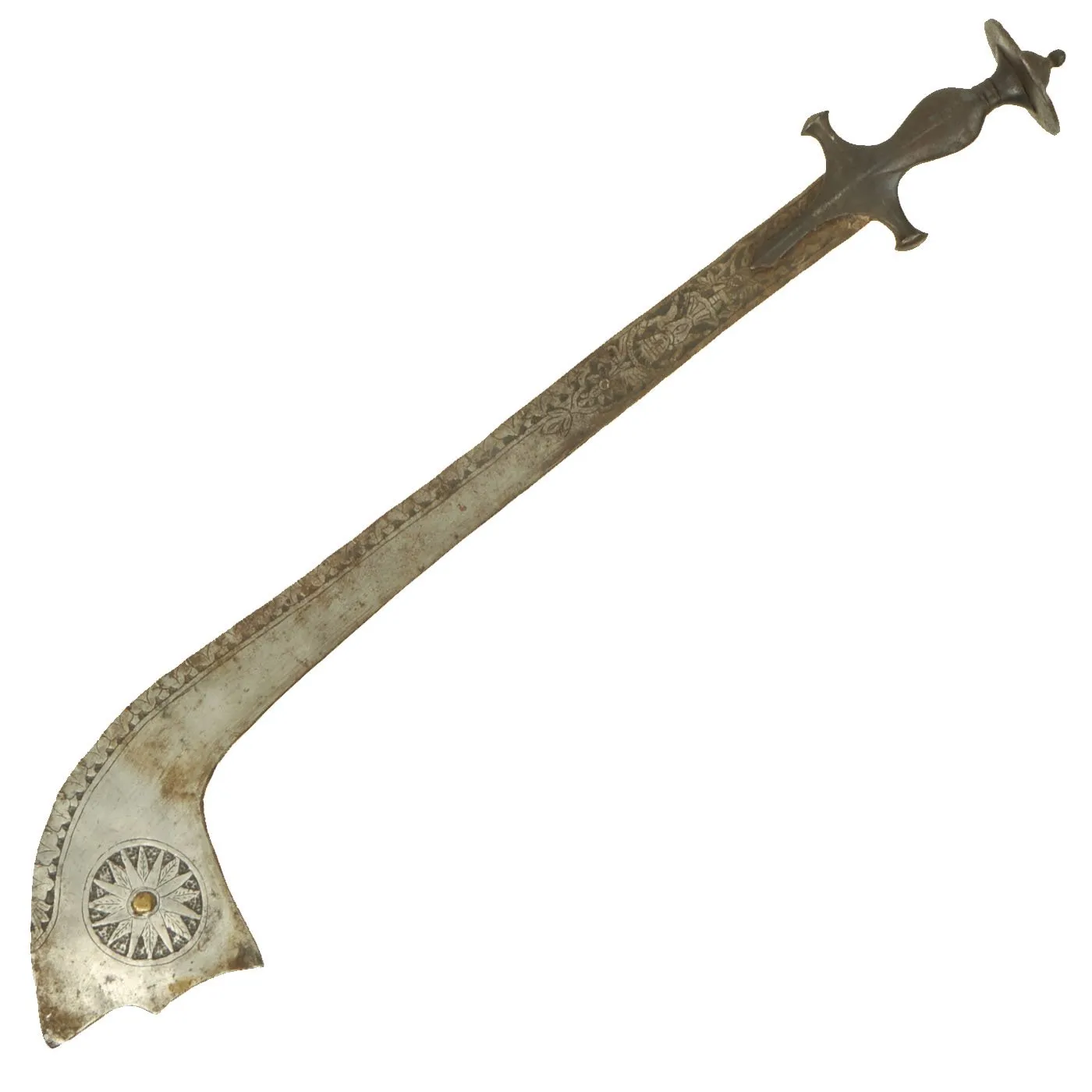 Original Early 19th Century Nepalese Tulwar Hilted Kora Battle Sword Axe - circa 1800