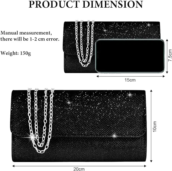 OSDUE Women Clutch Bag | Glitter Envelope Clutch Bag With Detachable Chain Strap | Evening Clutch for Ladies | Evening Bag