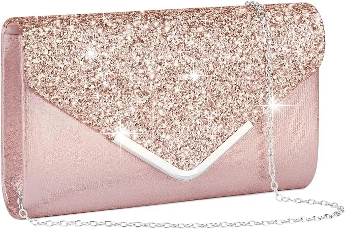 OSDUE Women Clutch Bag | Glitter Envelope Clutch Bag With Detachable Chain Strap | Evening Clutch for Ladies | Evening Bag