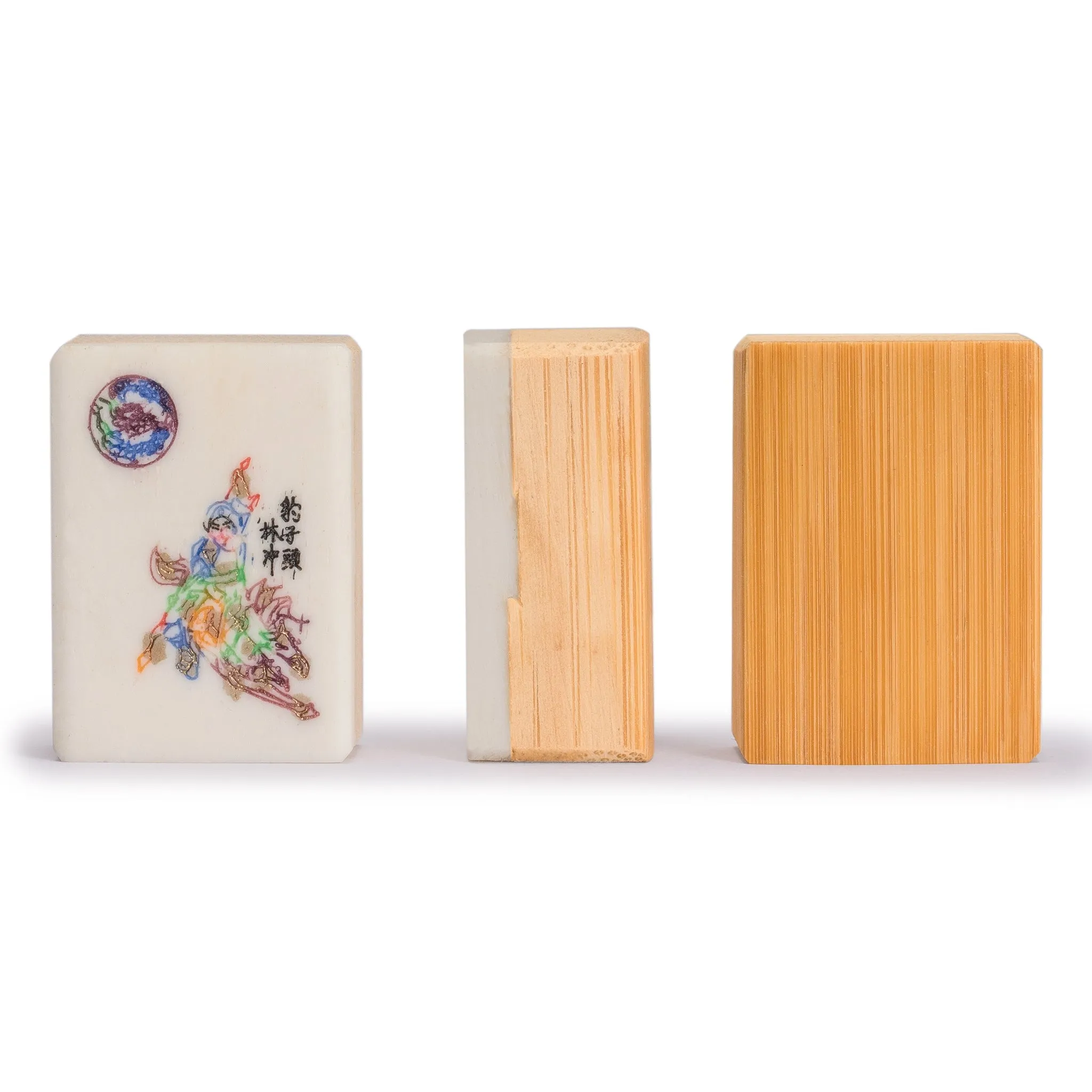 Outlaws of the Marsh Chinese Mahjong Set, "Bone and Bamboo Tiles" in Rosewood Case (The Water Margin) - Set Of Betting Sticks, Dice, & Four Wind Tiles