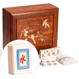 Outlaws of the Marsh Chinese Mahjong Set, "Bone and Bamboo Tiles" in Rosewood Case (The Water Margin) - Set Of Betting Sticks, Dice, & Four Wind Tiles