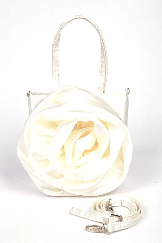 Oversize Satin Flower Top Handle Soft Clutch