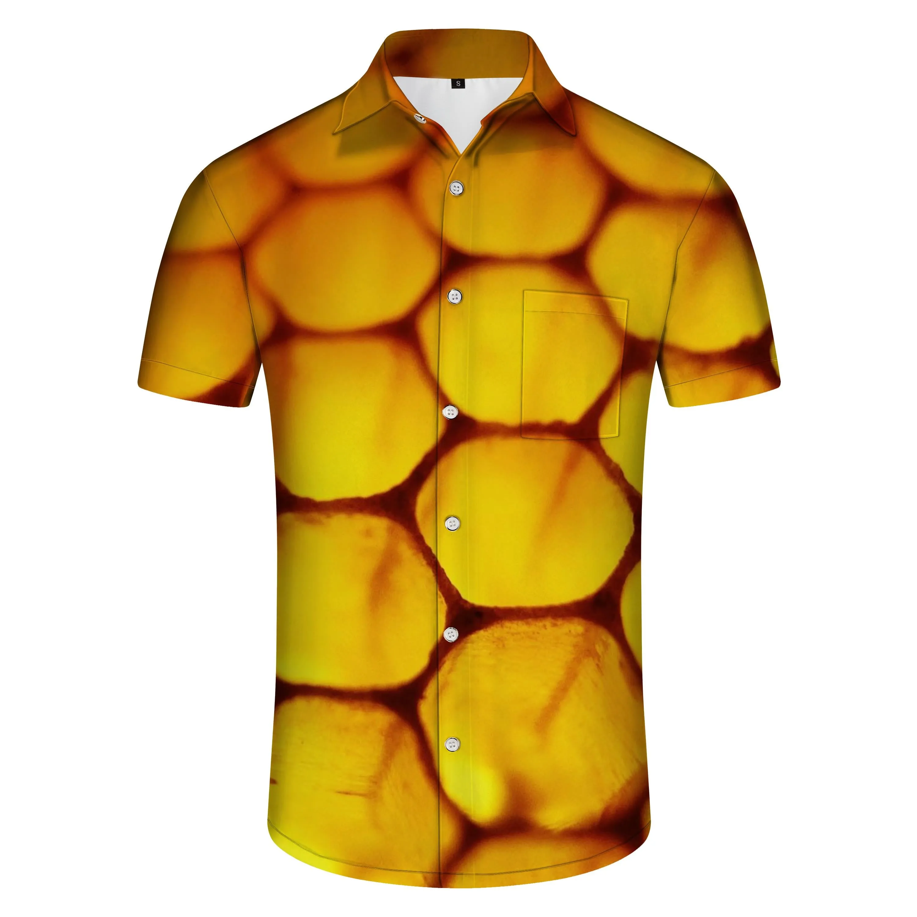 Particle men's shirt short-sleeved beachwear casual Hawaiian button print abstract geometry gold