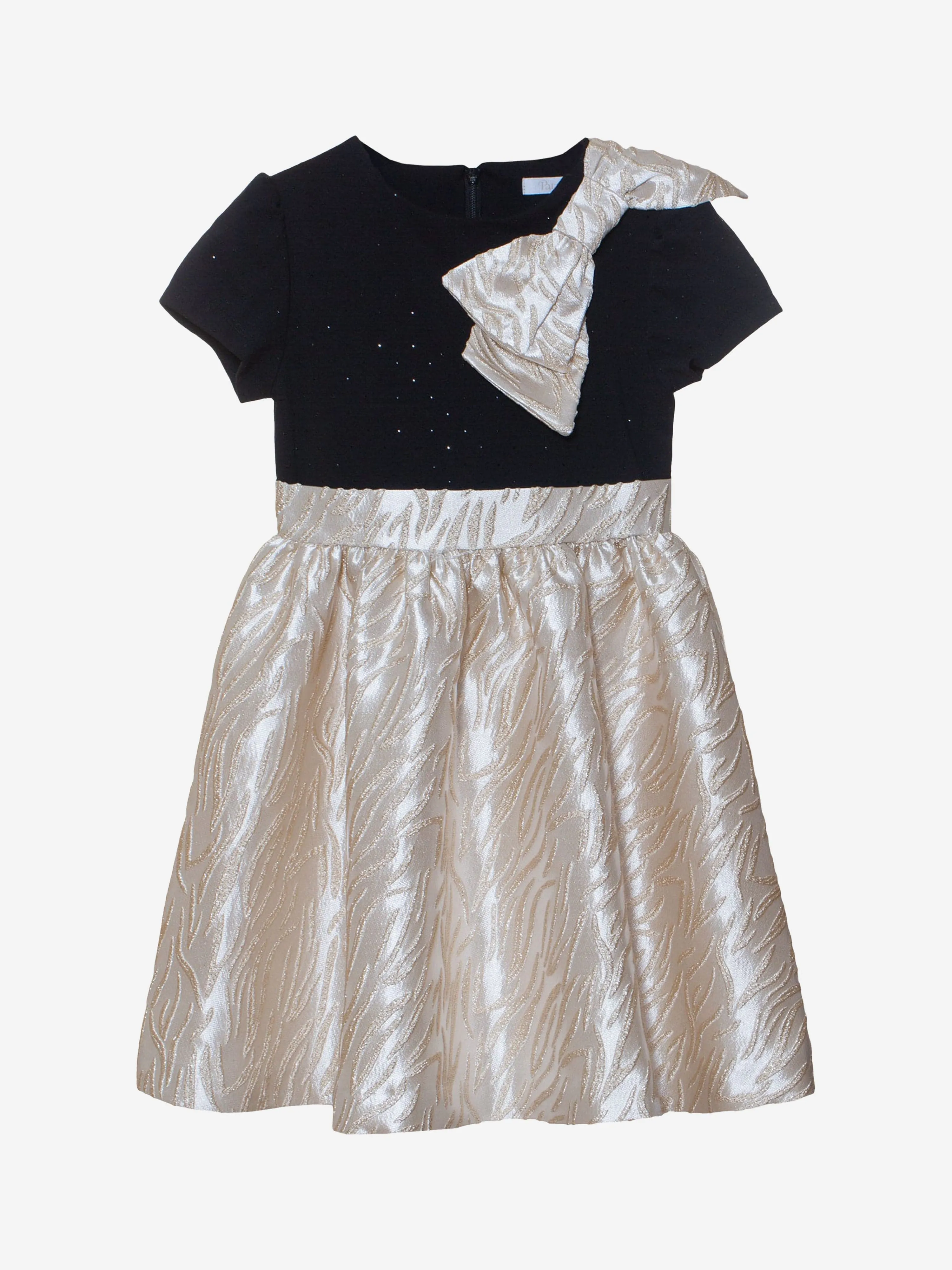 Patachou Girls Jaquard Bow Party Dress in Gold