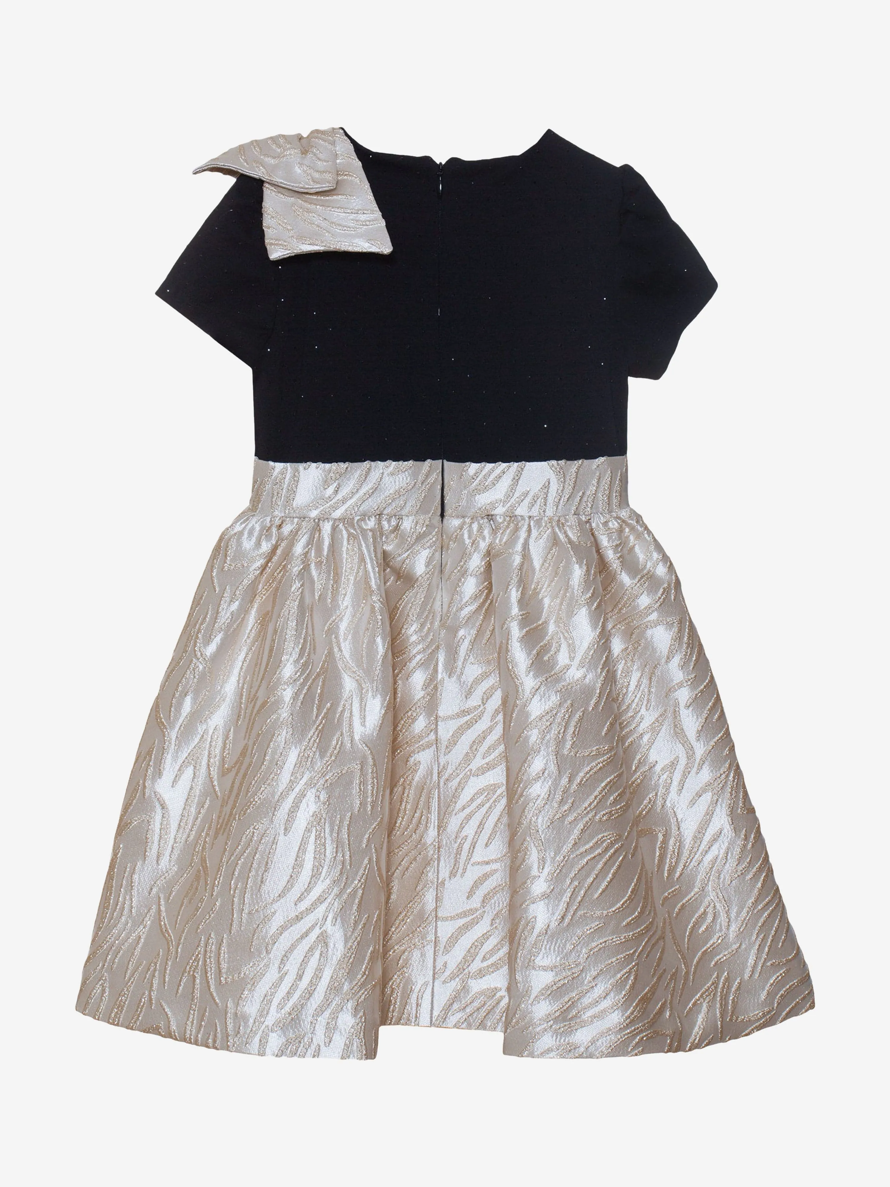 Patachou Girls Jaquard Bow Party Dress in Gold