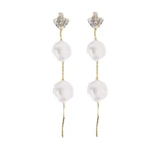 Pearl and Diamond Holiday Statement Drop Earrings