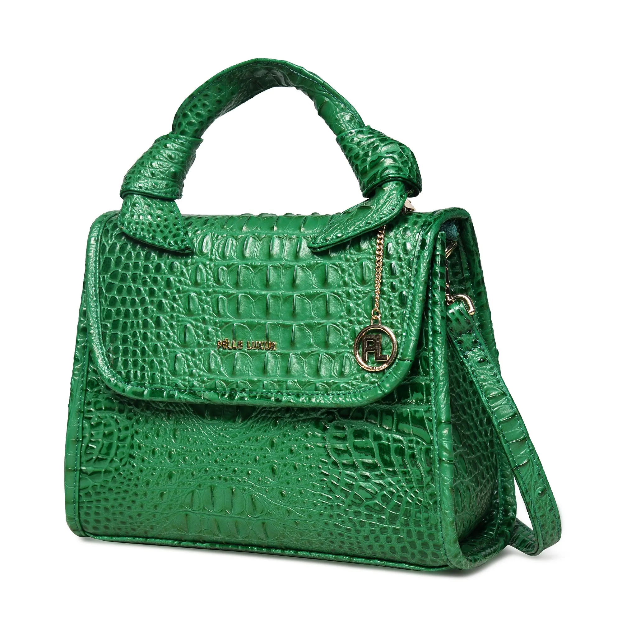 Pelle Luxur Women's Dark Green, Premium PU Satchel Bag, Medium Size with Magnet clasp Closure