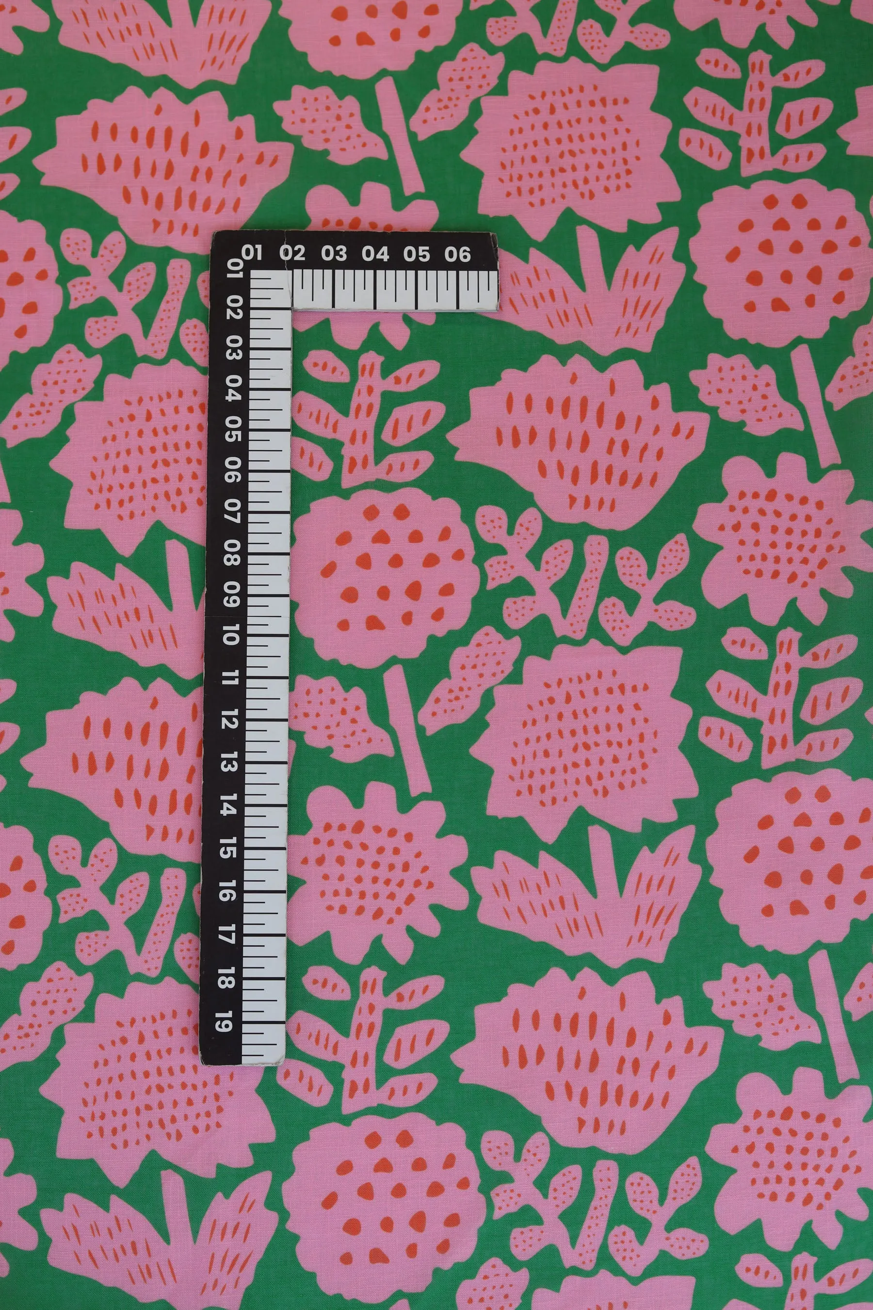 Pink and Green Geometric Floral Pattern Printed Eco Poly Linen Fabric