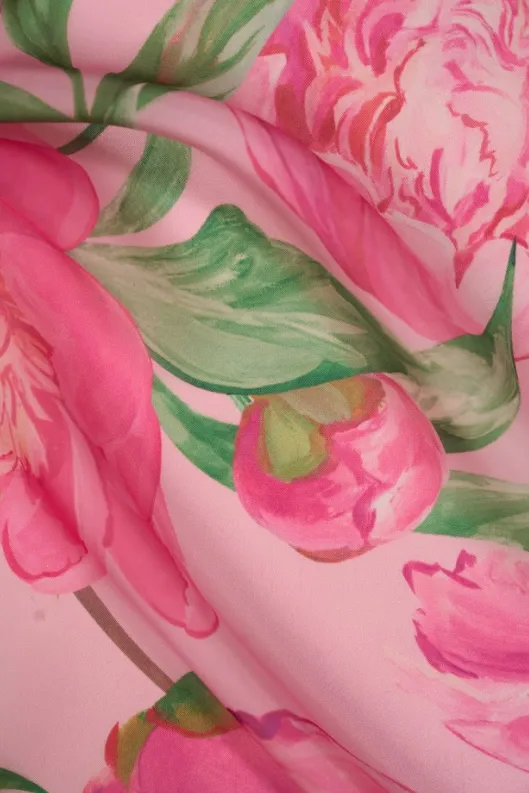 Pink Floral Digital Printed Crystal Crush Satin Fabric